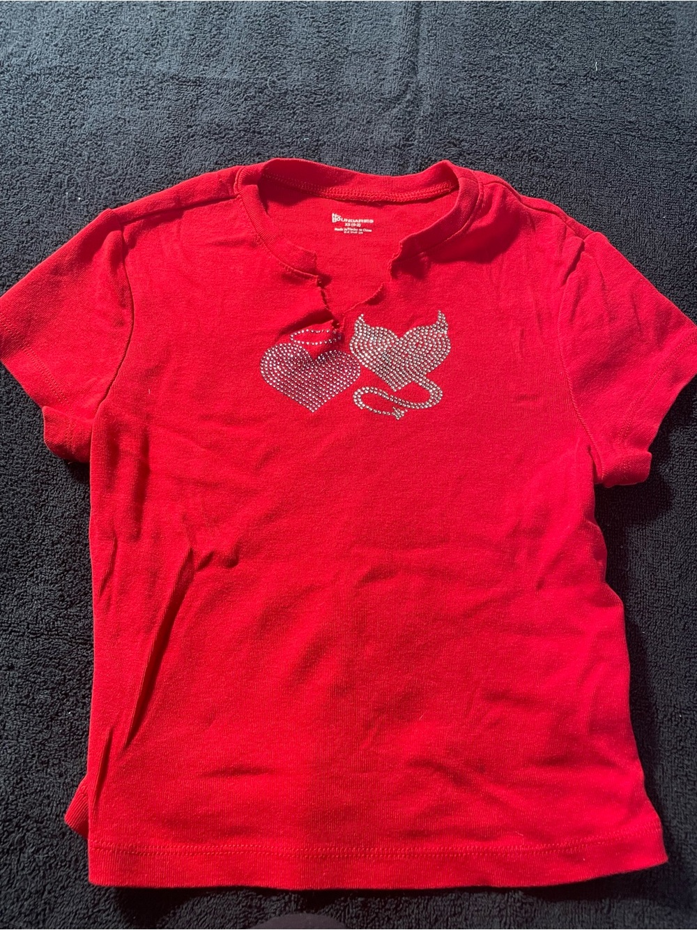 No Boundaries Red Short Sleeve Tee with Rhinestone Hearts